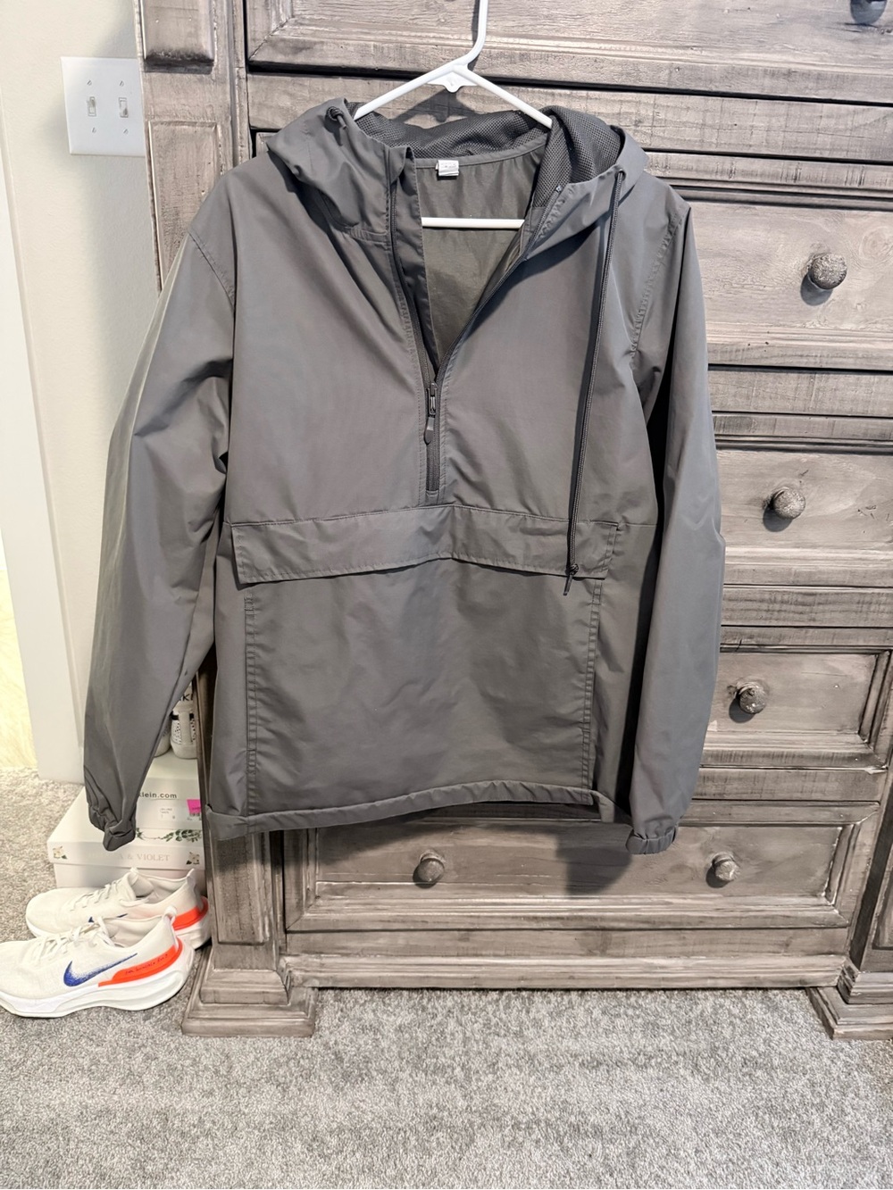 Gray Hooded Windbreaker Pullover